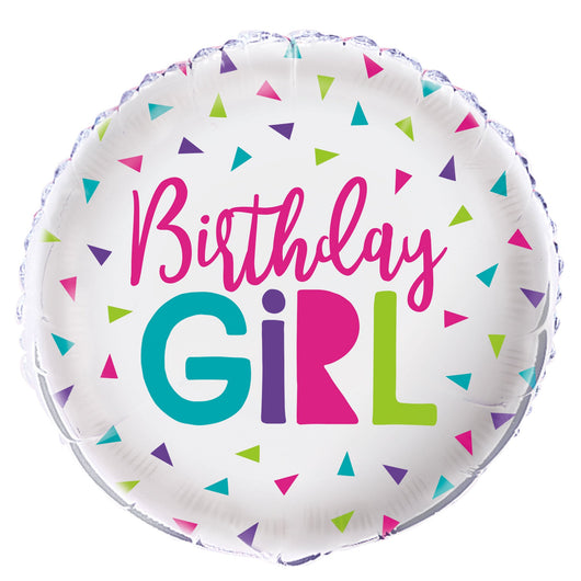 Confetti Birthday Girl Round Foil Balloon 18