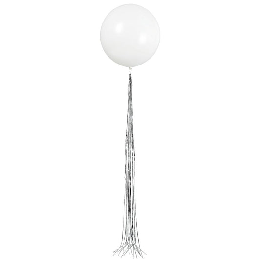 White Latex Balloon with Silver Tassel, 24