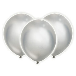 Solid Silver Light Up Balloons, 12ct