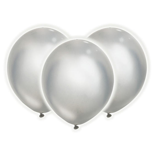 Solid Silver Light Up Balloons, 12ct