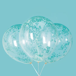 Clear Latex Balloons with Caribbean Teal Confetti 12