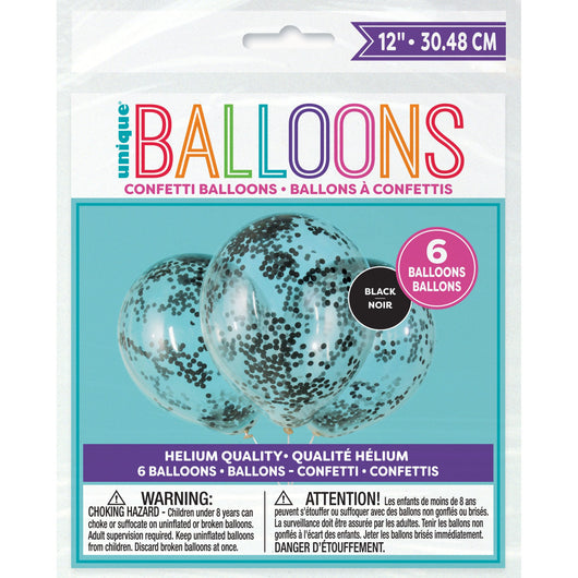 Clear Latex Balloons with Black Confetti 12