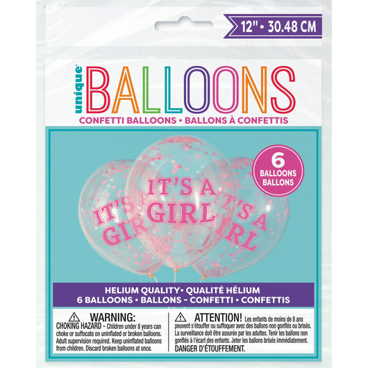 Girl Clear Latex Balloons with Pink Confetti 12