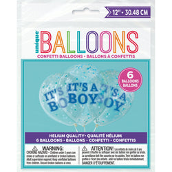 Boy Clear Latex Balloons with Blue Confetti 12