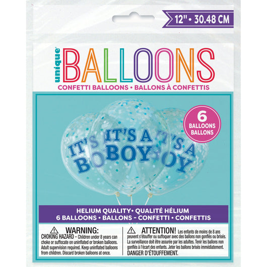 Boy Clear Latex Balloons with Blue Confetti 12