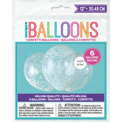 Clear Latex Balloons with White Confetti 12