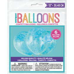 Clear Latex Balloons with Powder Blue Confetti 12
