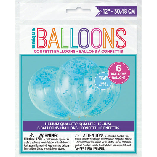 Clear Latex Balloons with Powder Blue Confetti 12