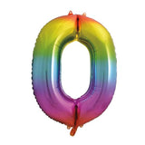 Rainbow Number 0 Shaped Foil Balloon 34", Packaged