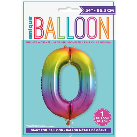Rainbow Number 0 Shaped Foil Balloon 34