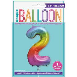 Rainbow Number 2 Shaped Foil Balloon 34