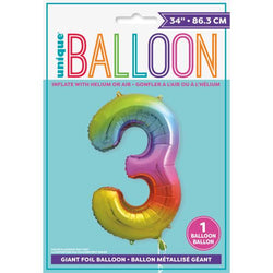 Rainbow Number 3 Shaped Foil Balloon 34