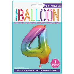 Rainbow Number 4 Shaped Foil Balloon 34