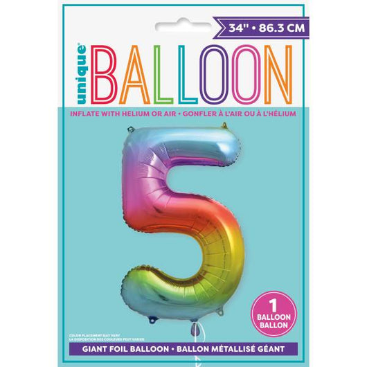 Rainbow Number 5 Shaped Foil Balloon 34