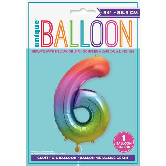 Rainbow Number 6 Shaped Foil Balloon 34