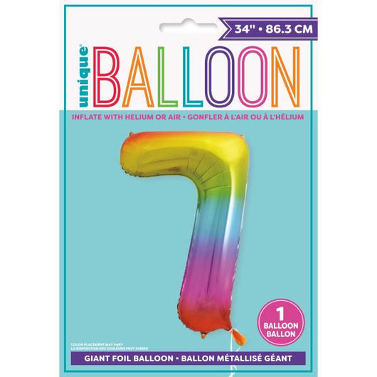 Rainbow Number 7 Shaped Foil Balloon 34