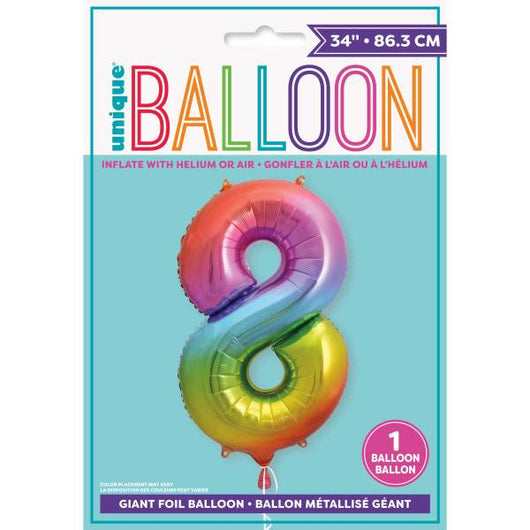 Rainbow Number 8 Shaped Foil Balloon 34