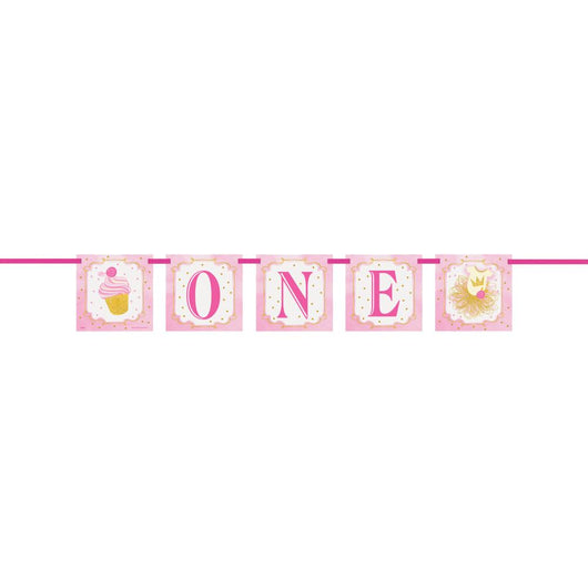 Pink & Gold First Birthday Block Banner