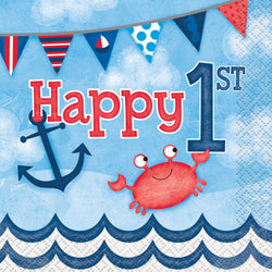 Little Sailor Nautical First Birthday Beverage Napkins, 16ct