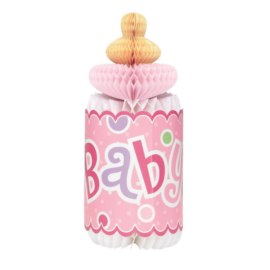 Pink Dots Baby Shower Bottle Shaped Honeycomb Decoration, 12''