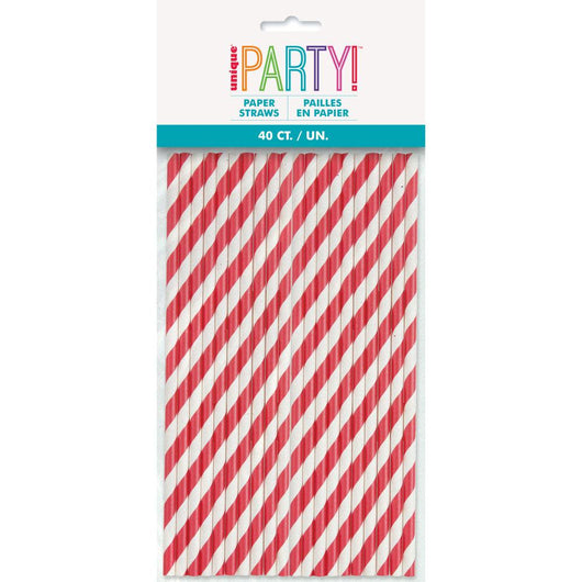 Ruby Red Striped Paper Straws, 40ct