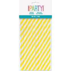 Neon Yellow Striped Paper Straws, 40ct