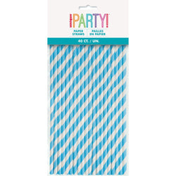 Powder Blue Striped Paper Straws, 40ct