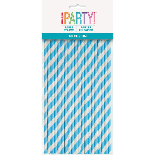 Powder Blue Striped Paper Straws, 40ct