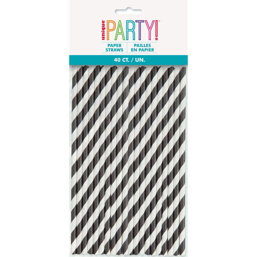 Black Striped Paper Straws, 40ct