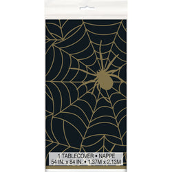 Black & Gold Spider Web Rectangular Plastic Table Cover, 54