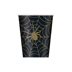 Black & Gold Spider Web 9oz Paper Cups, 8ct