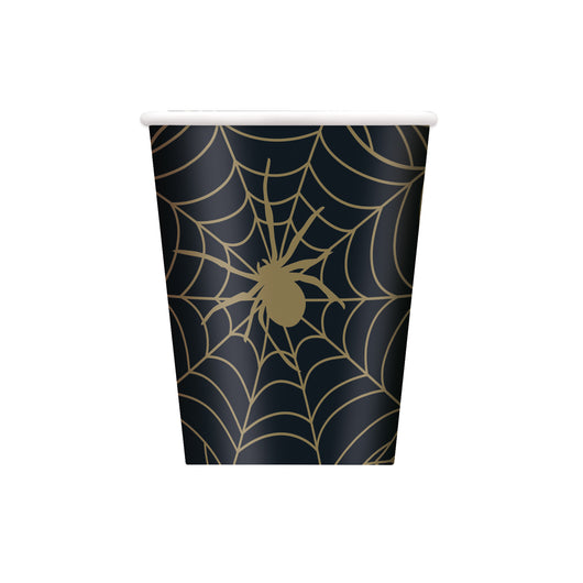 Black & Gold Spider Web 9oz Paper Cups, 8ct