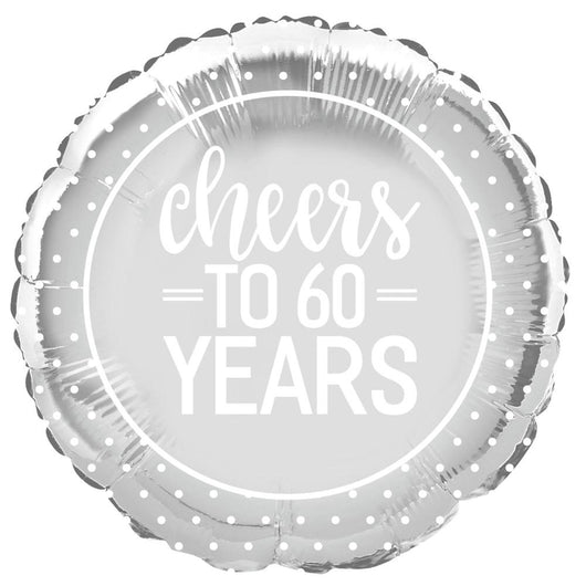 Silver Cheers to 60 Years Round Foil Balloon 18