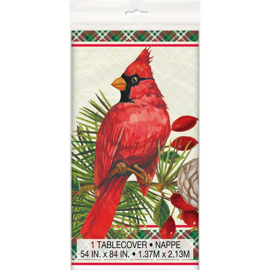 Red Cardinal Christmas Rectangular Plastic Table Cover, 54