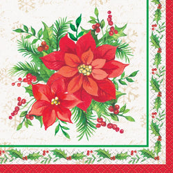 Festive Poinsettia Christmas Beverage Napkins, 16ct