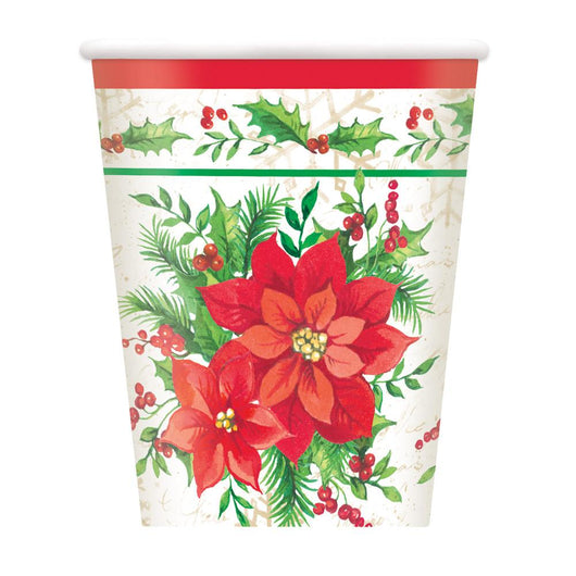 Festive Poinsettia Christmas 9oz Paper Cups, 8ct