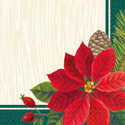 Red & Green Poinsettia Christmas Beverage Napkins, 16ct