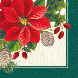 Red & Green Poinsettia Christmas Luncheon Napkins, 16ct