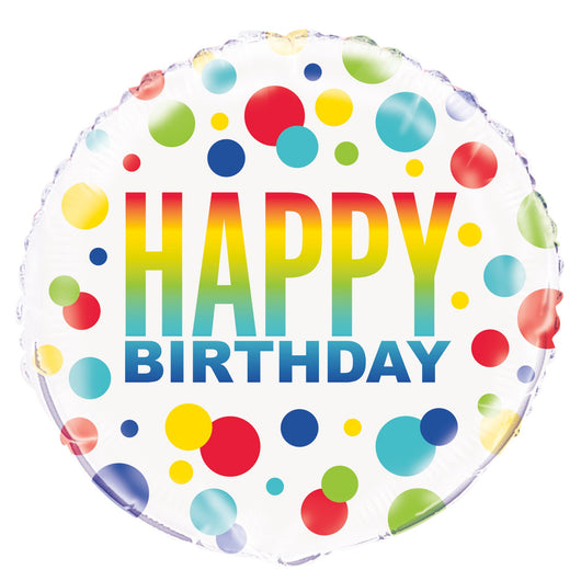 Rainbow Spots Birthday Round Foil Balloon 18