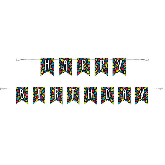 Colorful Mosaic Birthday Pennant Banner, 9 ft