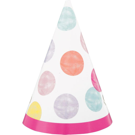 Pink Dots 1st Birthday Mini Party Hats, 8ct