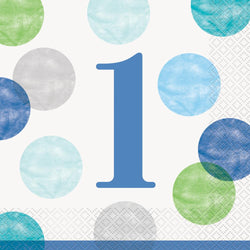 Blue Dots 1st Birthday Luncheon Napkins, 16ct