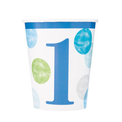 Blue Dots 1st Birthday 9oz Paper Cups, 8ct