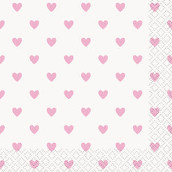 Pink Hearts Baby Shower Beverage Napkins, 16ct