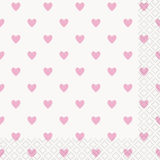 Pink Hearts Baby Shower Beverage Napkins, 16ct