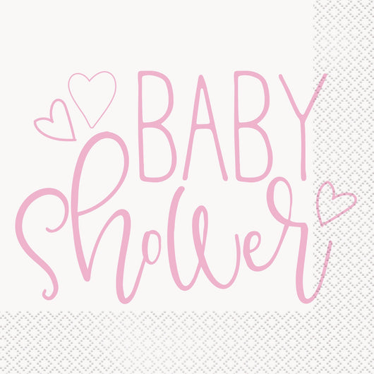 Pink Hearts Baby Shower Luncheon Napkins, 16ct