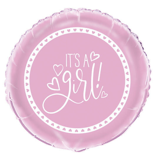 Pink Hearts Baby Shower Round Foil Balloon 18