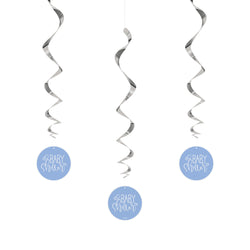 Blue Hearts Baby Shower Hanging Swirl Decorations, 26