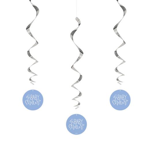 Blue Hearts Baby Shower Hanging Swirl Decorations, 26