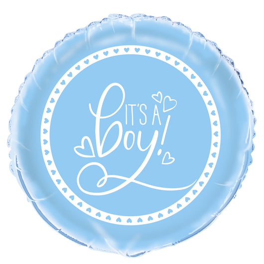Blue Hearts Baby Shower Round Foil Balloon 18